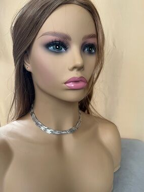 Silver Multi-Row Chain Choker 16’ Necklace - Women Jewelry